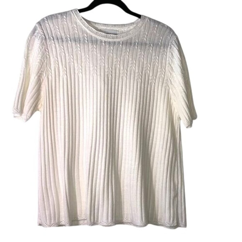 Alfred Dunner Womens Ivory Knit Short Sleeve Top Size L